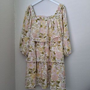 NWOT Who What Wear 3/4 sleeve floral tiered mini dress